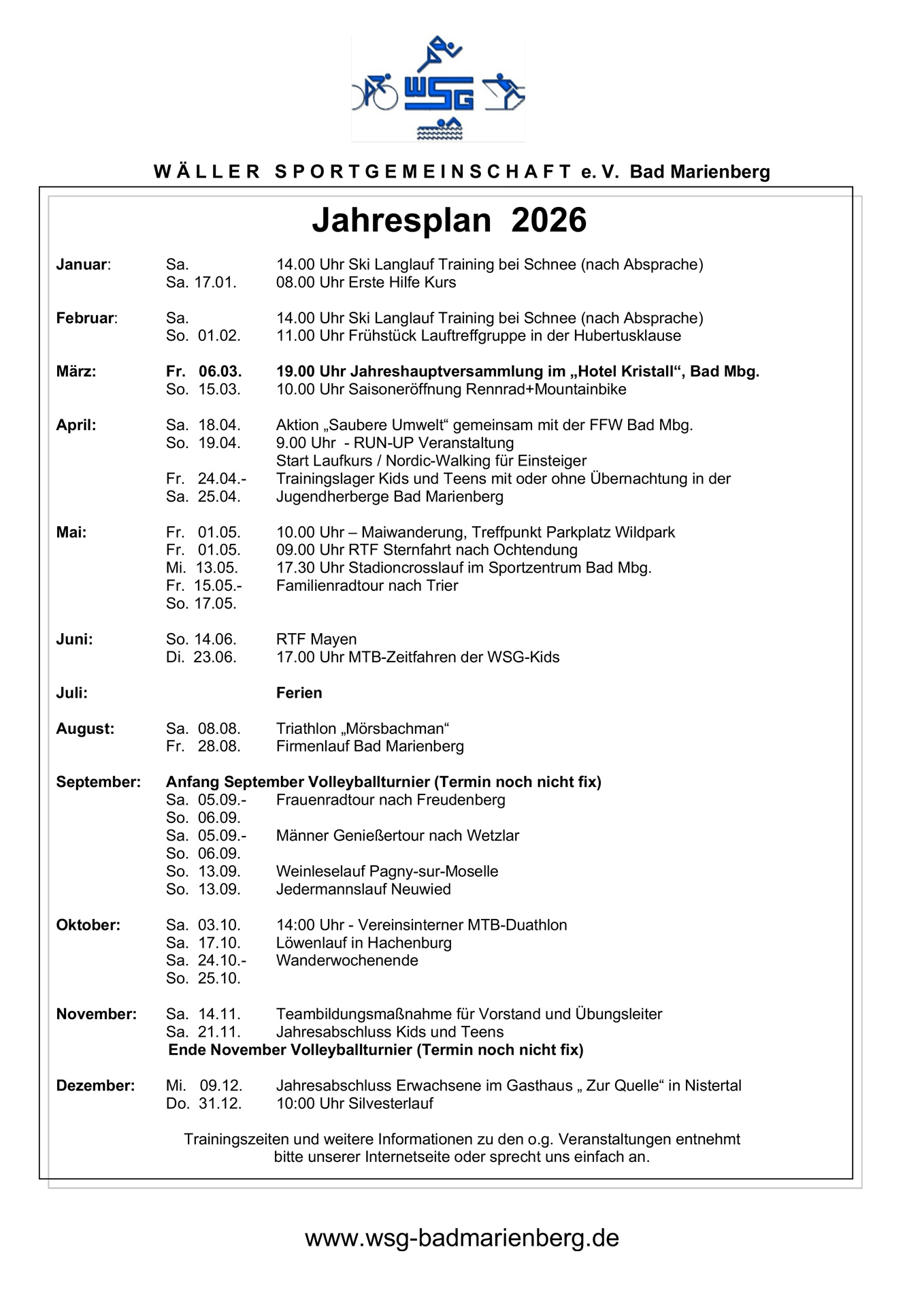Jahresplan WSG Bad Marienberg 2026 neu
