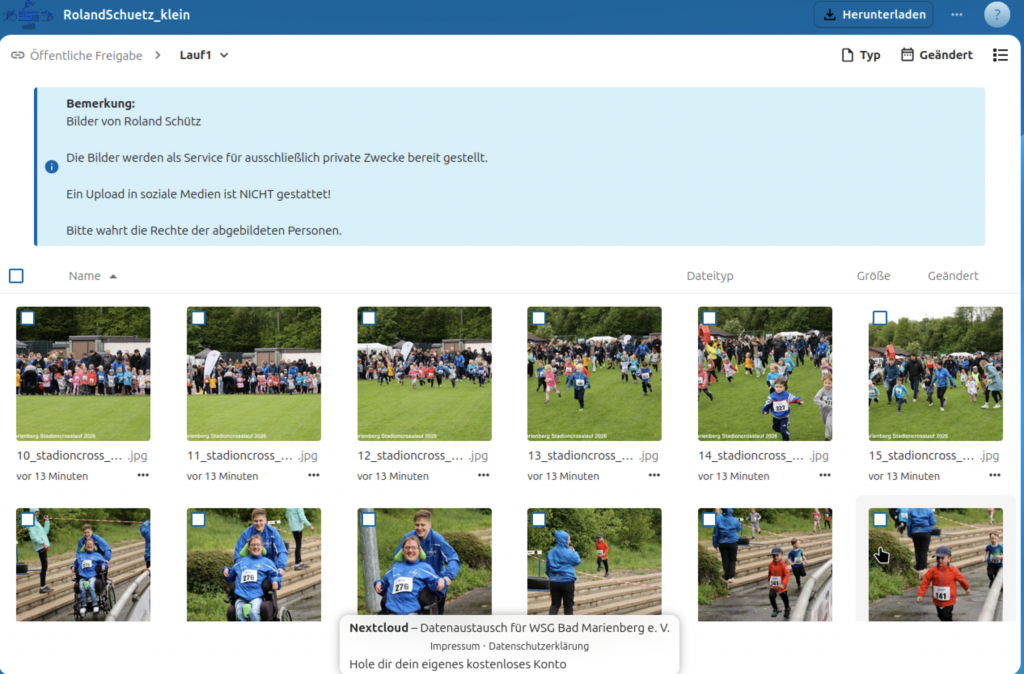 Stadioncrosslauf 2026, Bildersammlung Roland Schütz